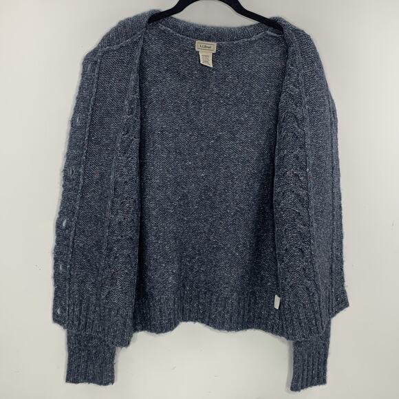 LL BEAN Cable Knit Cardigan Small Blue Wool Button Up Marled Sweater VTG EUC - Picture 3 of 8